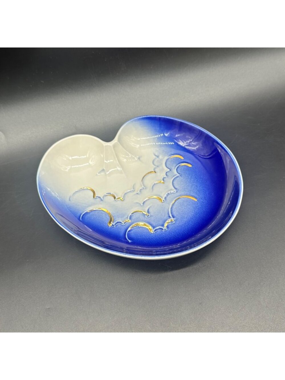 Italian Porcelain Dish Blue White Gold Tray Handmade Italy Ermete Agostinelli